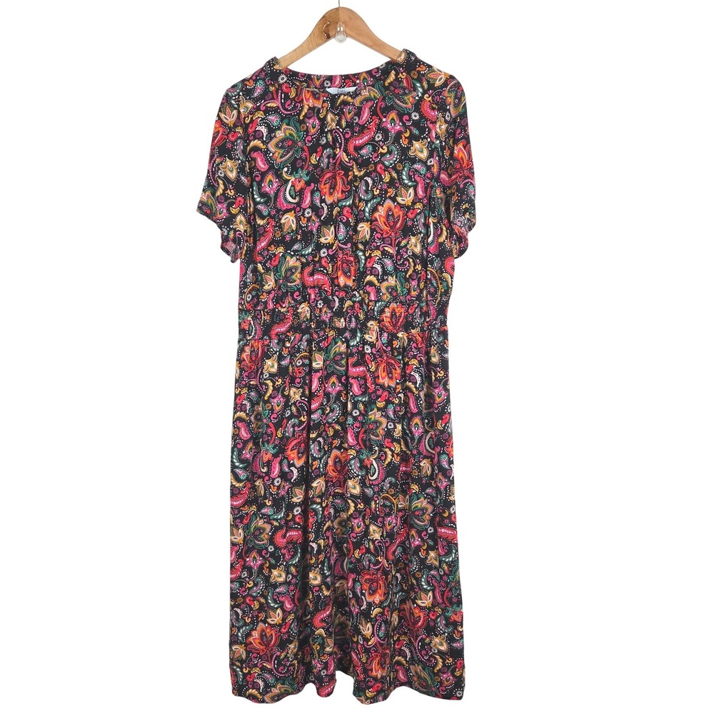 Croft & Barrow Womens Plus 1X Paisley Black Floral Short Sleeve Maxi Dress